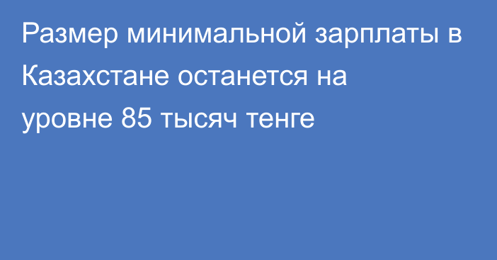 Размер минимальной зарплаты в Казахстане останется на уровне 85 тысяч тенге