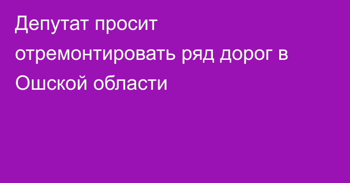 Депутат просит отремонтировать ряд дорог в Ошской области