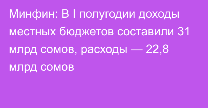 Минфин: В I полугодии доходы местных бюджетов составили 31 млрд сомов, расходы — 22,8 млрд сомов