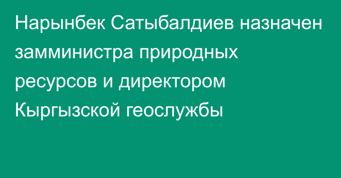 Нарынбек Сатыбалдиев назначен замминистра природных ресурсов и директором Кыргызской геослужбы 