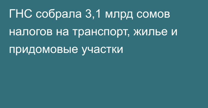 ГНС собрала 3,1 млрд сомов налогов на транспорт, жилье и придомовые участки