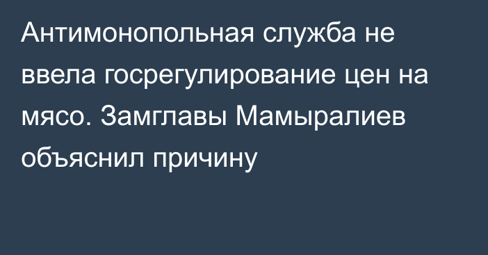 Антимонопольная служба не ввела госрегулирование цен на мясо. Замглавы Мамыралиев объяснил причину