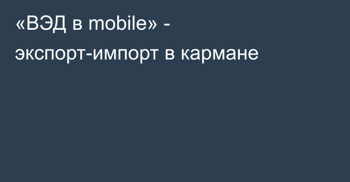 «ВЭД в mobile» - экспорт-импорт в кармане