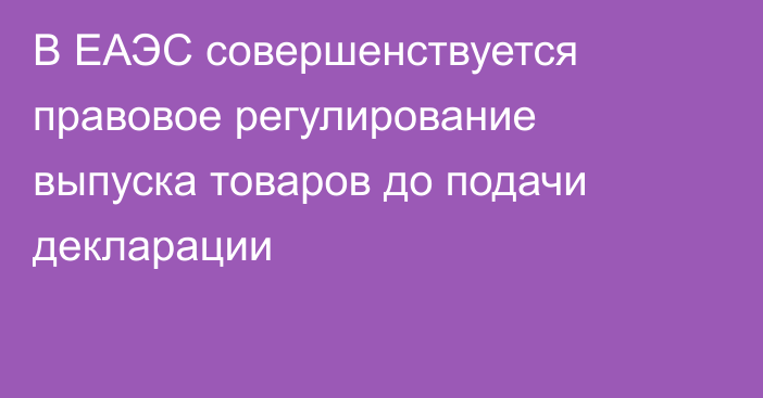 В ЕАЭС совершенствуется правовое регулирование выпуска товаров до подачи декларации