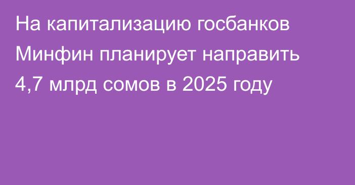 На капитализацию госбанков Минфин планирует направить 4,7 млрд сомов в 2025 году