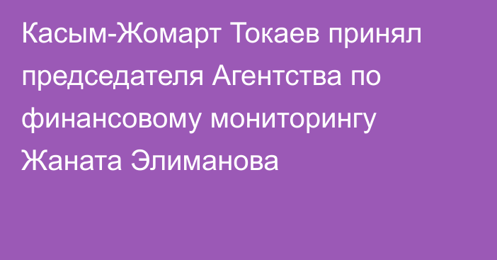 Касым-Жомарт Токаев принял председателя Агентства по финансовому мониторингу Жаната Элиманова