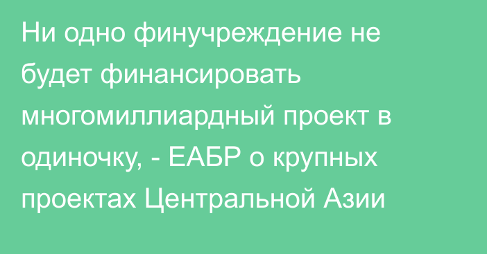 Ни одно финучреждение не будет финансировать многомиллиардный проект в одиночку, - ЕАБР о крупных проектах Центральной Азии