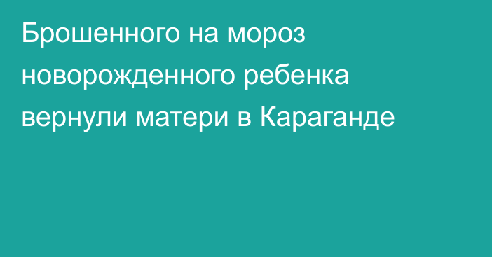 Брошенного на мороз новорожденного ребенка вернули матери в Караганде