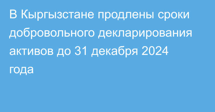 В Кыргызстане продлены сроки добровольного декларирования активов до 31 декабря 2024 года