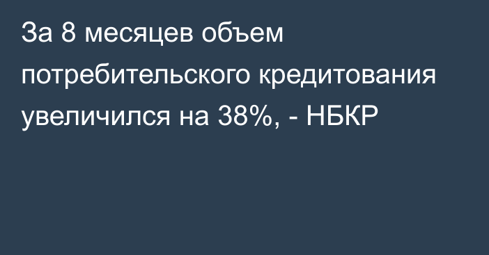 За 8 месяцев объем потребительского кредитования увеличился на 38%, - НБКР