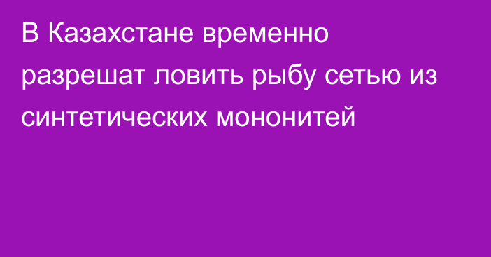 В Казахстане временно разрешат ловить рыбу сетью из синтетических мононитей