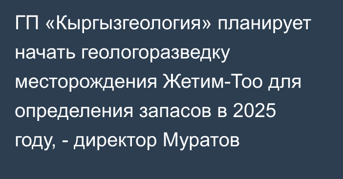 ГП «Кыргызгеология» планирует начать геологоразведку месторождения Жетим-Тоо для определения запасов в 2025 году, - директор Муратов