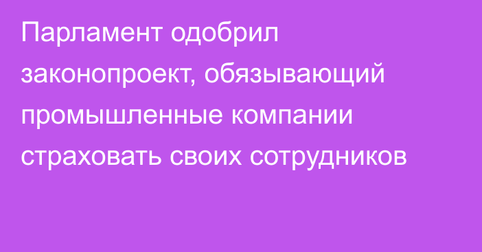 Парламент одобрил законопроект, обязывающий промышленные компании страховать своих сотрудников