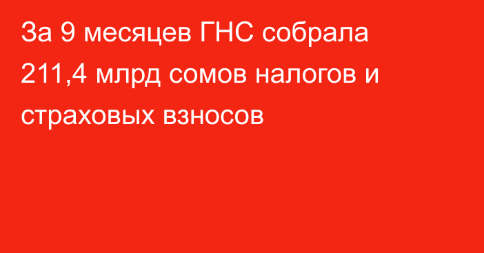 За 9 месяцев ГНС собрала 211,4 млрд сомов налогов и страховых взносов