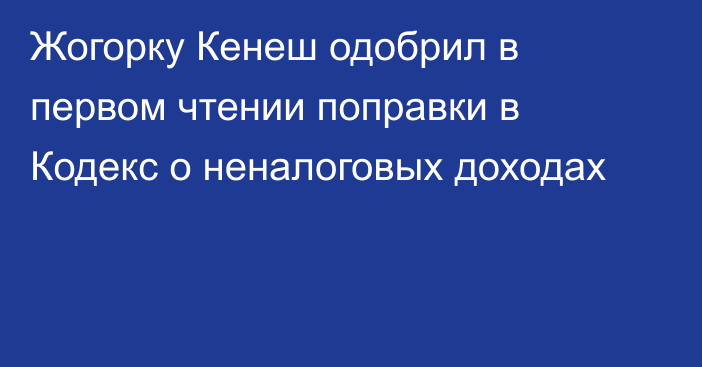 Жогорку Кенеш одобрил в первом чтении поправки в Кодекс о неналоговых доходах