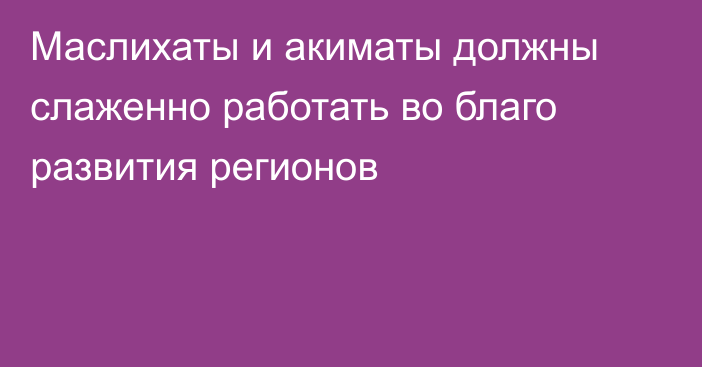 Маслихаты и акиматы должны слаженно работать во благо развития регионов