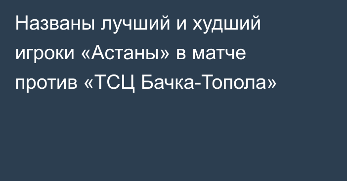 Названы лучший и худший игроки «Астаны» в матче против «ТСЦ Бачка-Топола»