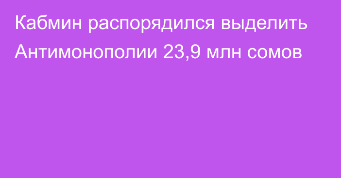 Кабмин распорядился выделить Антимонополии 23,9 млн сомов