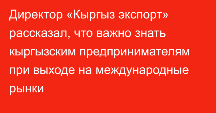 Директор «Кыргыз экспорт» рассказал, что важно знать кыргызским предпринимателям при выходе на международные рынки