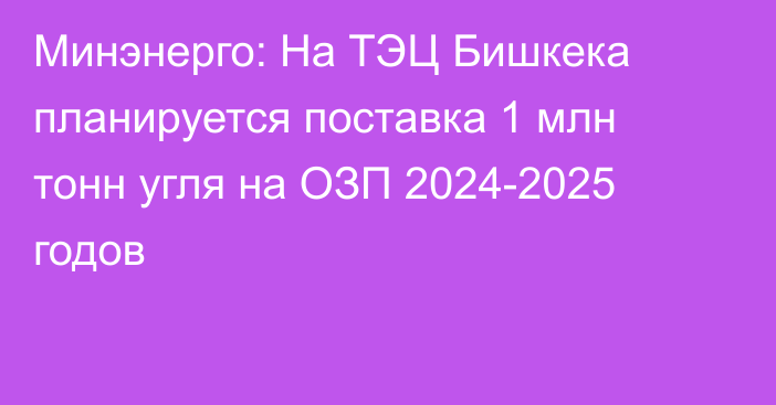 Минэнерго: На ТЭЦ Бишкека планируется поставка 1 млн тонн угля на ОЗП 2024-2025 годов