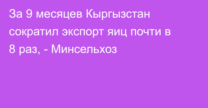 За 9 месяцев Кыргызстан сократил экспорт яиц почти в 8 раз, - Минсельхоз 