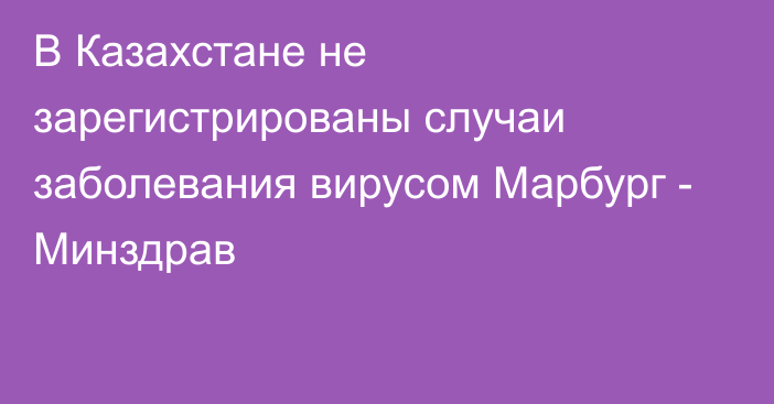 В Казахстане не зарегистрированы случаи заболевания вирусом Марбург - Минздрав