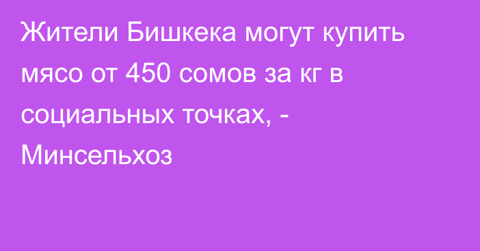 Жители Бишкека могут купить мясо от 450 сомов за кг в социальных точках, - Минсельхоз