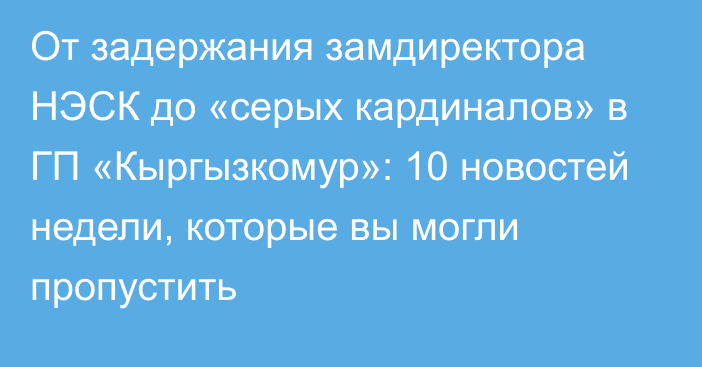 От задержания замдиректора НЭСК до «серых кардиналов» в ГП «Кыргызкомур»: 10 новостей недели, которые вы могли пропустить