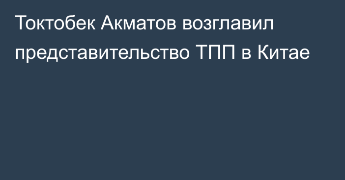 Токтобек Акматов возглавил представительство ТПП в Китае