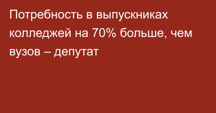 Потребность в выпускниках колледжей на 70% больше, чем вузов – депутат