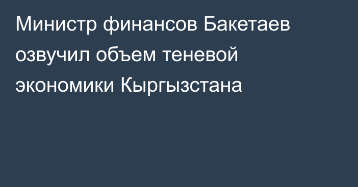 Министр финансов Бакетаев озвучил объем теневой экономики Кыргызстана