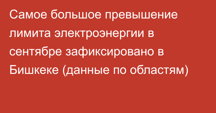 Самое большое превышение лимита электроэнергии в сентябре зафиксировано в Бишкеке (данные по областям)