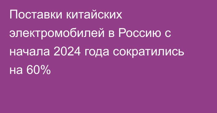 Поставки китайских электромобилей в Россию с начала 2024 года сократились на 60%