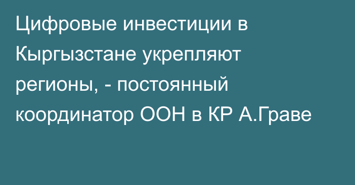 Цифровые инвестиции в Кыргызстане укрепляют регионы, - постоянный координатор ООН в КР А.Граве