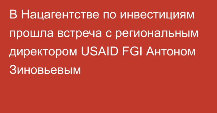 В Нацагентстве по инвестициям прошла встреча с региональным директором USAID FGI Антоном Зиновьевым