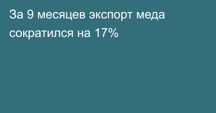 За 9 месяцев экспорт меда сократился на 17%