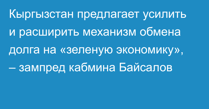 Кыргызстан предлагает усилить и расширить механизм обмена долга на «зеленую экономику», –  зампред кабмина Байсалов