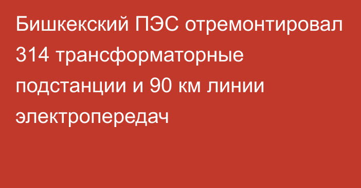 Бишкекский ПЭС отремонтировал 314 трансформаторные подстанции и 90 км линии электропередач