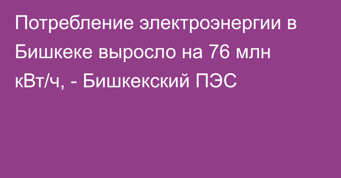 Потребление электроэнергии в Бишкеке выросло на 76 млн кВт/ч, - Бишкекский ПЭС