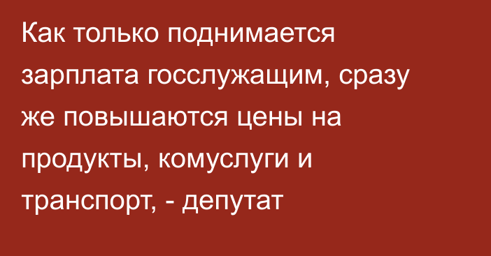 Как только поднимается зарплата госслужащим, сразу же повышаются цены на продукты, комуслуги и транспорт, - депутат