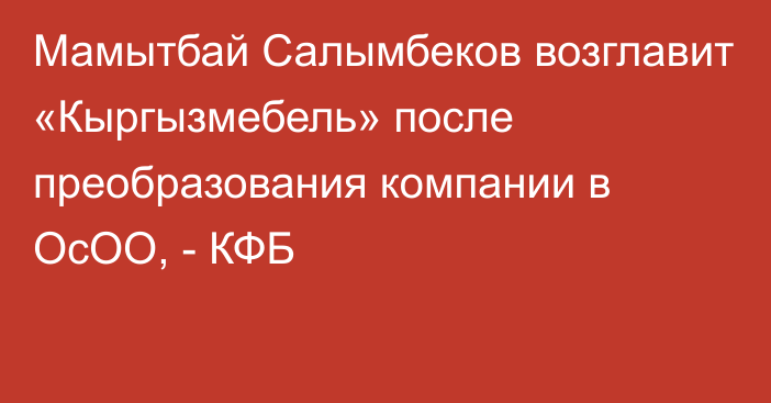 Мамытбай Салымбеков возглавит «Кыргызмебель» после преобразования компании в ОсОО, - КФБ