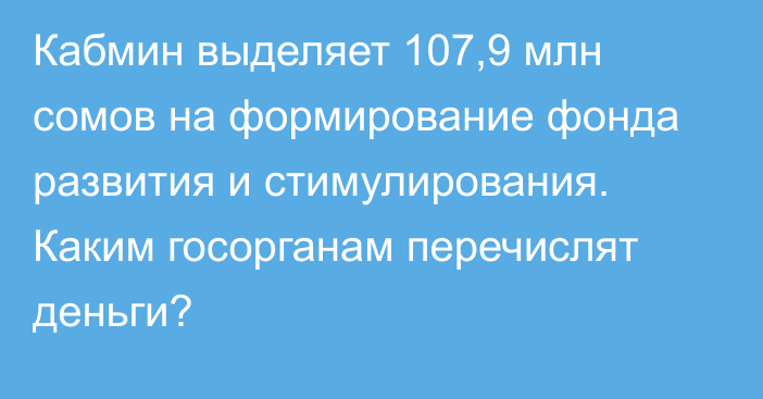 Кабмин выделяет 107,9 млн сомов на формирование фонда развития и стимулирования. Каким госорганам перечислят деньги?