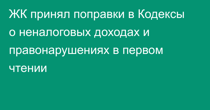 ЖК принял поправки в Кодексы о неналоговых доходах и правонарушениях в первом чтении