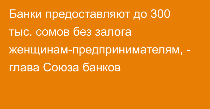 Банки предоставляют до 300 тыс. сомов без залога женщинам-предпринимателям, - глава Союза банков