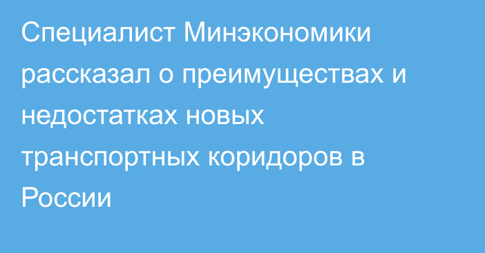 Специалист Минэкономики рассказал о преимуществах и недостатках новых транспортных коридоров в России