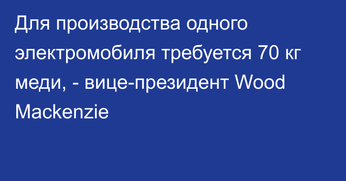 Для производства одного электромобиля требуется 70 кг меди, - вице-президент Wood Mackenzie