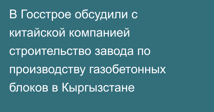 В Госстрое обсудили с китайской компанией строительство завода по производству газобетонных блоков в Кыргызстане