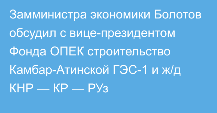 Замминистра экономики Болотов обсудил с вице-президентом Фонда ОПЕК строительство Камбар-Атинской ГЭС-1 и ж/д КНР — КР — РУз