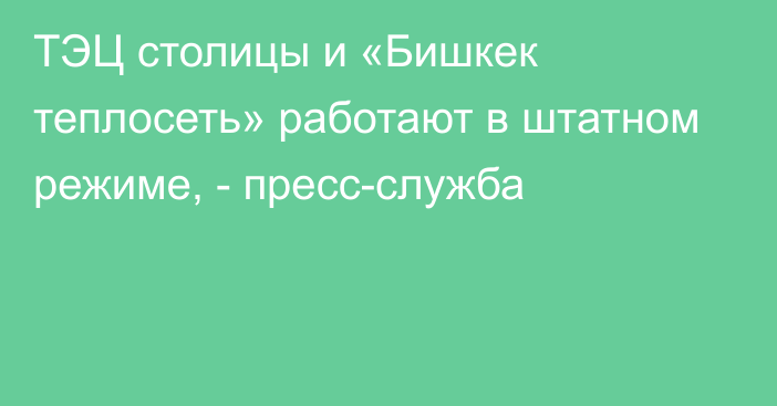 ТЭЦ столицы  и «Бишкек теплосеть» работают в штатном режиме, - пресс-служба