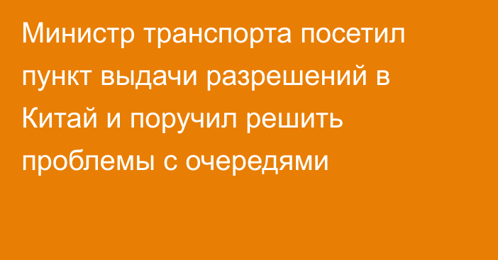 Министр транспорта посетил пункт выдачи разрешений в Китай и поручил решить проблемы с очередями